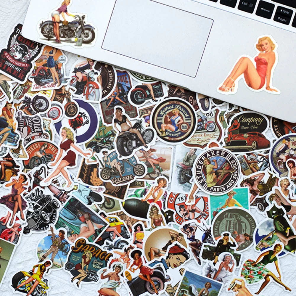 50/100Pcs Retro Sexy Pin Up Girl Graffiti Street Punk Motorcycle Girl Stickers Suitcase Laptop Waterproof Sticker Decoration