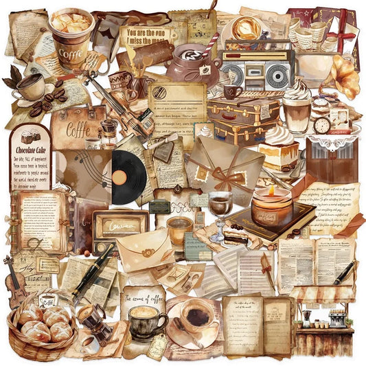 50PCS Vintage Coffee Stickers for Scrapbooking & DIY