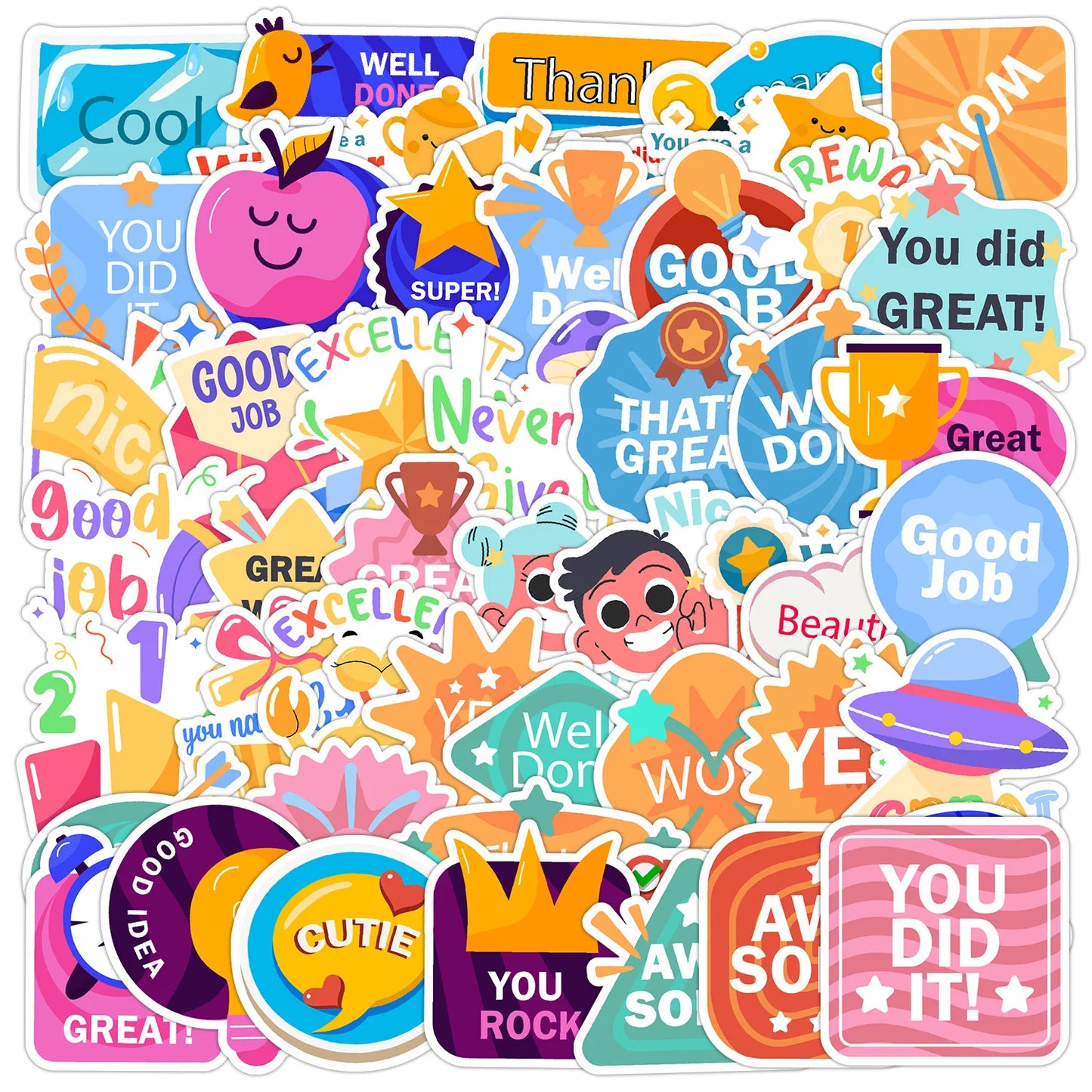 50Pcs Cartoon Student Award Stickers for Helmet, Wall, DIY Decoration