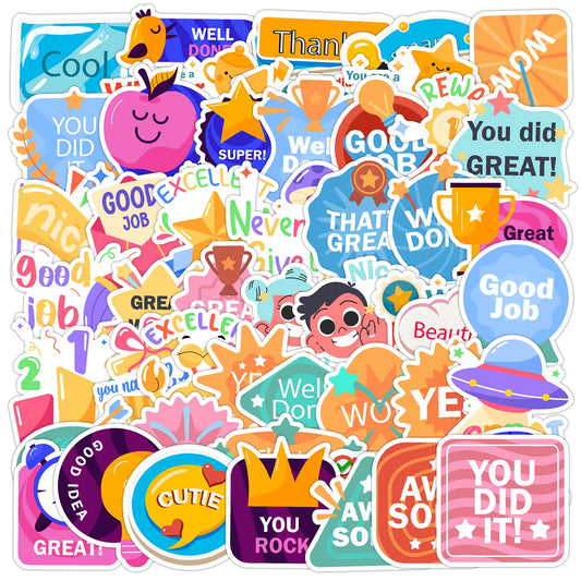 50Pcs Cartoon Student Award Stickers for Helmet, Wall, DIY Decoration