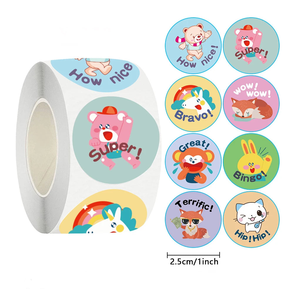 100-500pcs Cute Animal Reward Stickers with Word Motivational Stickers for School Teacher Kids Student Stationery Stickers