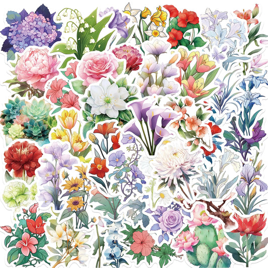 50pcs Plant Flower Stickers Aesthetic Ins Decals Kids Toy DIY Notebook Bike Phone Luggage Car Waterproof Decoration Sticker