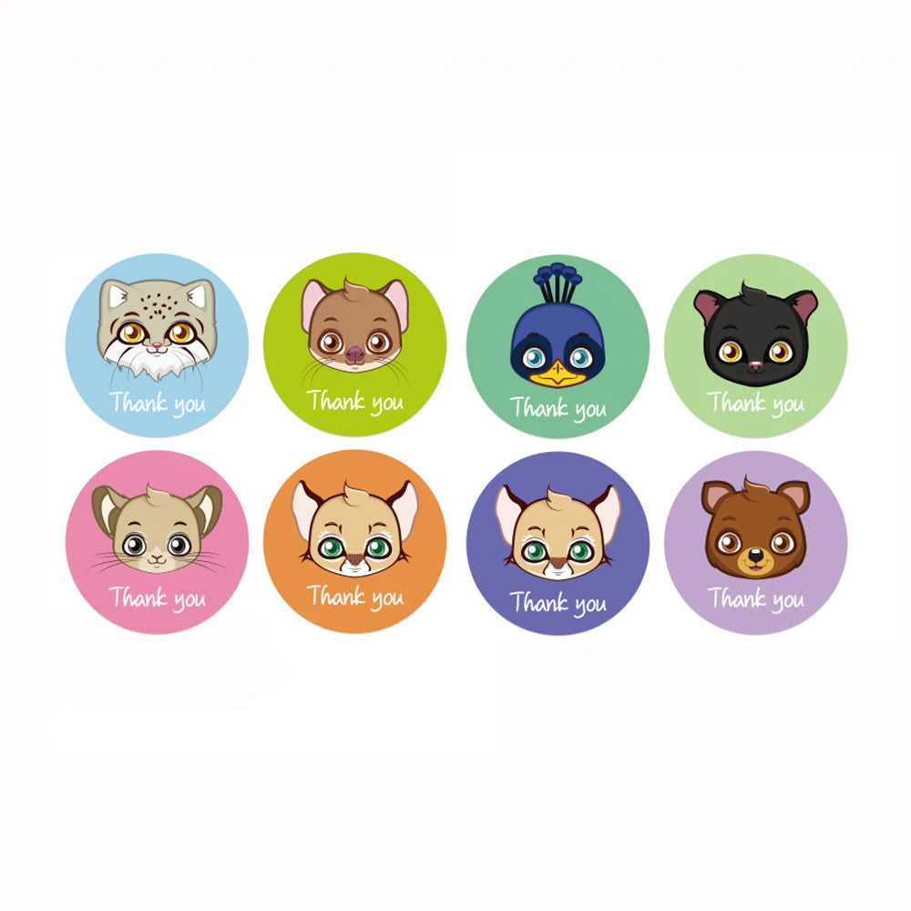 100-500pcs Cartoon Sticker 8 Cute Animal Thank You Stickers for DIY Scrapbooking Stationery Girl or Boy Kids Gifts Seal Labels