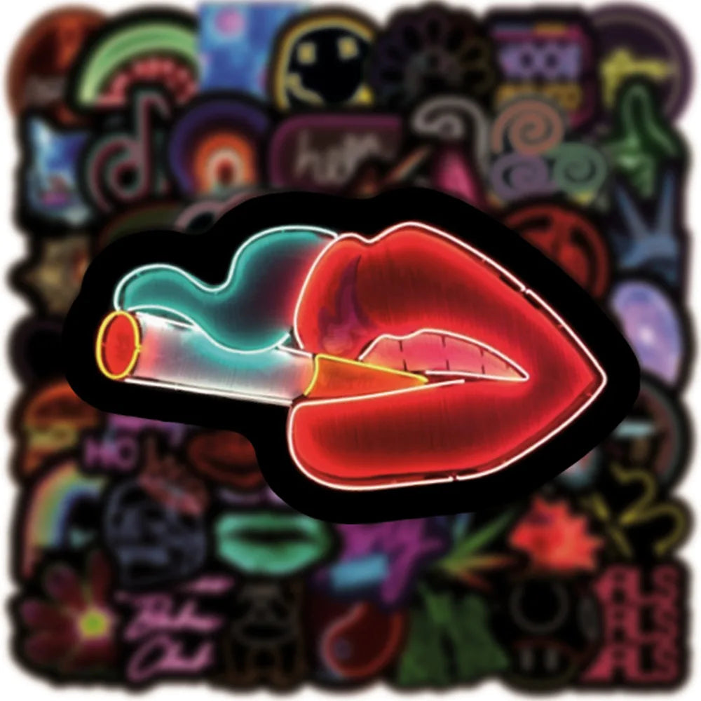 50Pcs Personalized Neon Series Graffiti Stickers Suitable for Laptop Helmets Desktop Decoration DIY Stickers Wholesale