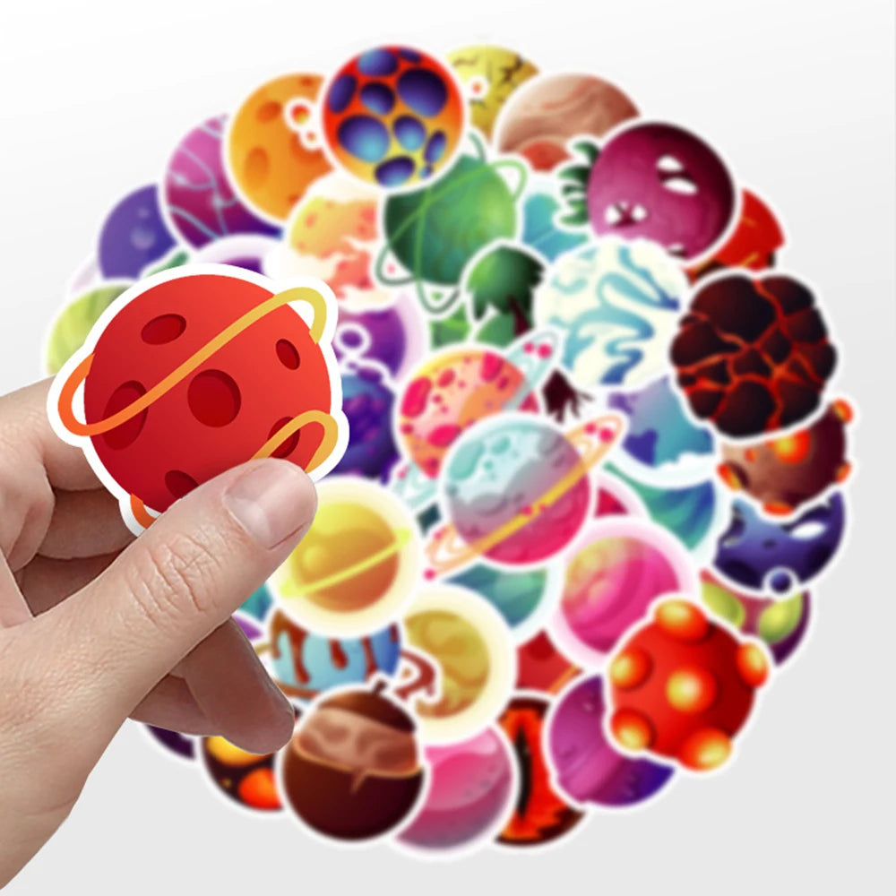 10/30/50PCS Kawaii Planet Graffiti Stickers Outer Space Cute Decals For Fridge Skateboard Helmet Bike Car Sticker Toy Decoration