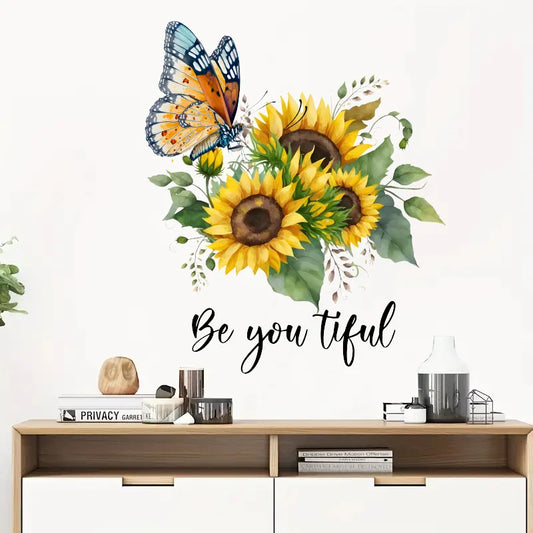 Sunflower Butterfly Wall Stickers Decoration for Bedroom Living Room Self Adhesive Wall Decals Girls Room Aesthetic PVC Mural