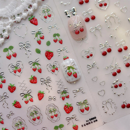 Red Fruit Strawberry Cherry Nail Art Stickers Decals