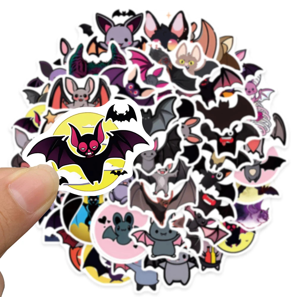 50pcs Cute Cartoon Bats Animal Graffiti Stickers For Laptop Phone Guitar Luggage Bicycle Car Waterproof Vinyl Decals