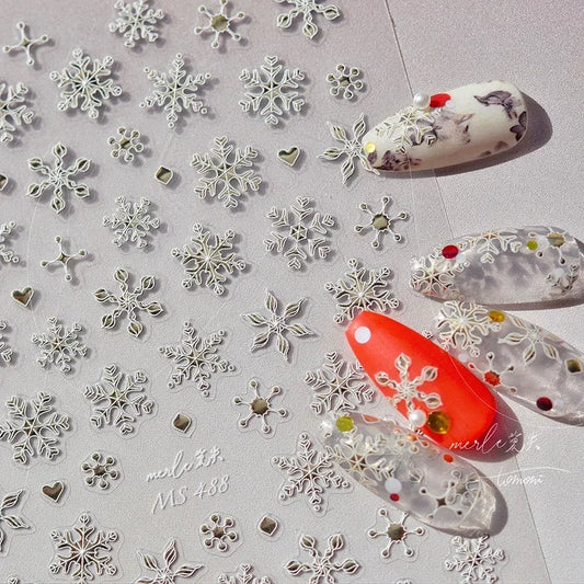 5D Christmas Snowflake Nail Art Stickers 3D Embossed Decals