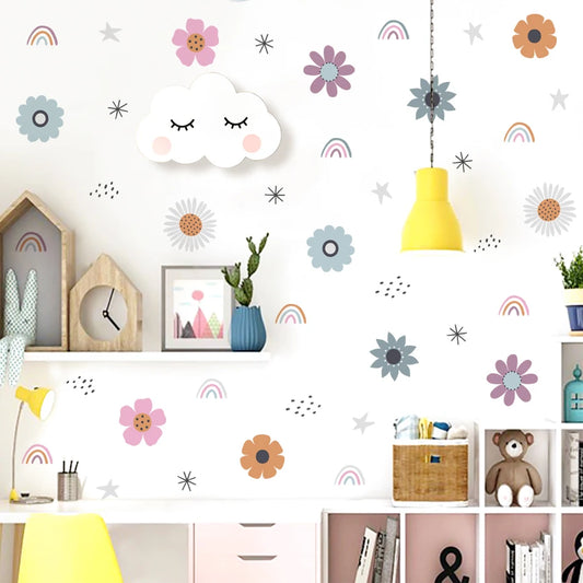 Watercolor Flower Rainbow Wall Stickers for Kids Room Nursery Decor