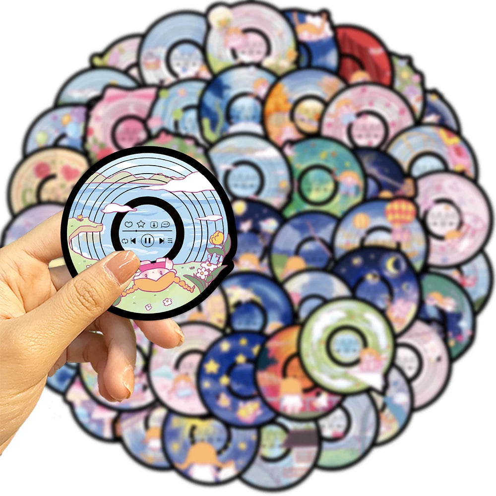 10/30/50PCS Funny Disc CD Stickers Cartoon DIY Toys Decals For Skateboard Guitar Fridge Notebook Car Phone Graffiti Kids Sticker