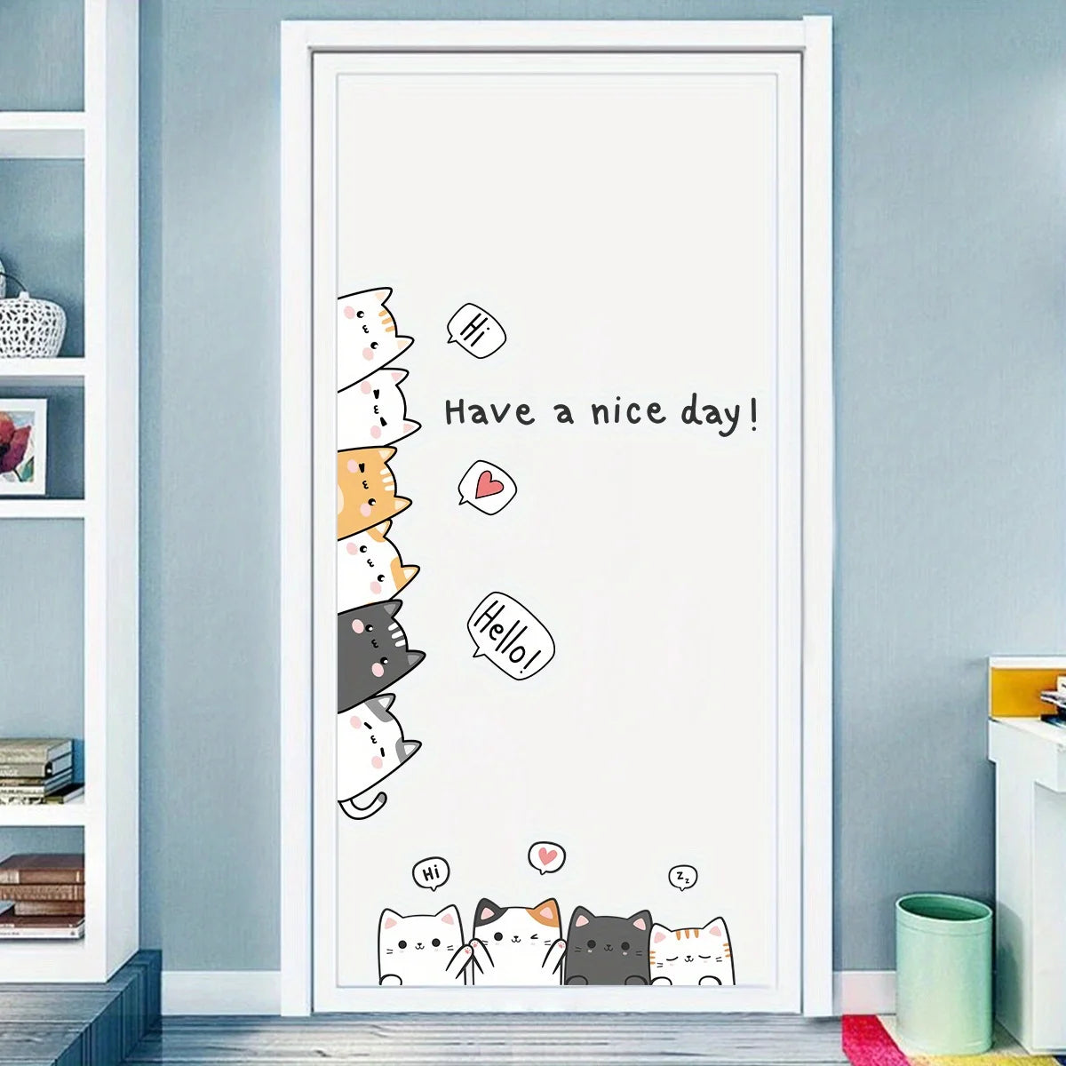 Cute Cartoon Cat Wall Stickers - "Have A Nice Day" Decals for Kids Room & Living Room Decor