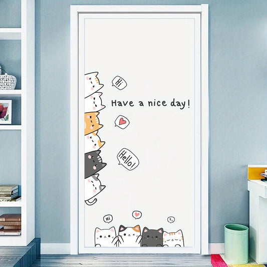 Cute Cartoon Cat Wall Stickers - "Have A Nice Day" Decals for Kids Room & Living Room Decor