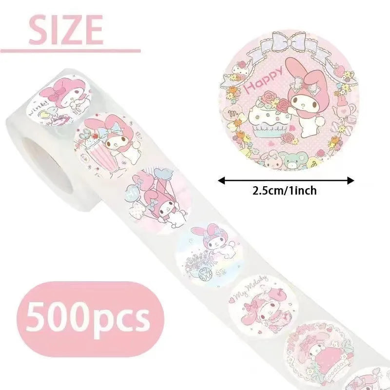 500pcs/Roll Cartoon Sanrio Stickers Kawaii Hello Kitty Kuromi Melody Diy Pvc Laptop Decals Decoration Stiker Kid Reward Gift Toy