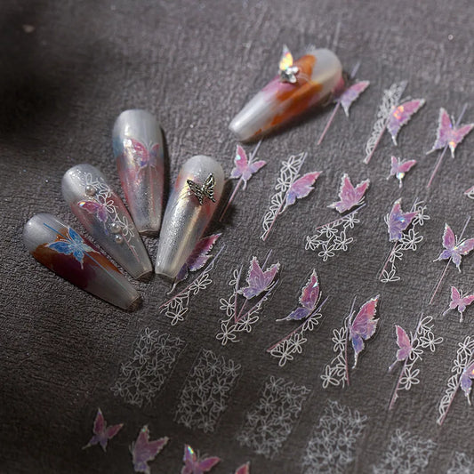 Butterfly Floral Lace Nail Art Stickers Decals