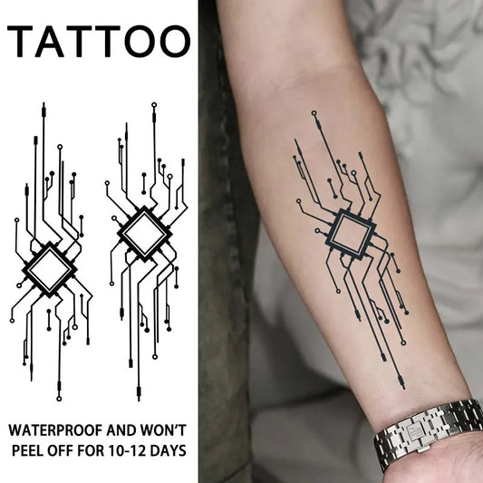 Technology-themed Design with Chip Circuits, 1Pcs Waterproof Temporary Tattoo Stickers.
