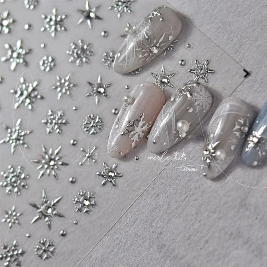 5D Silver Snowflake Nail Art Stickers