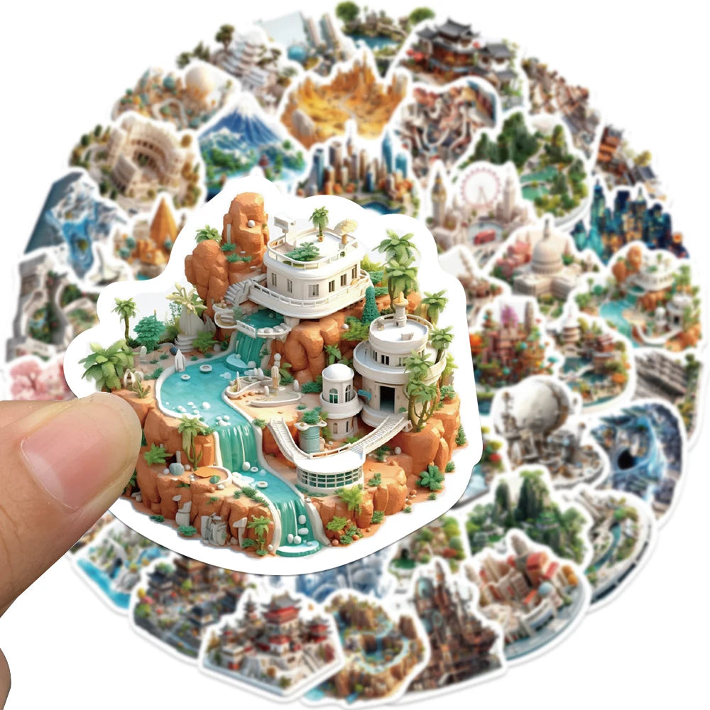 50PCS 3D Style Small World Sticker Waterproof Decal Decoration DIY Album Diary Scrapbook Label Toys Gift Kawaii Stationery