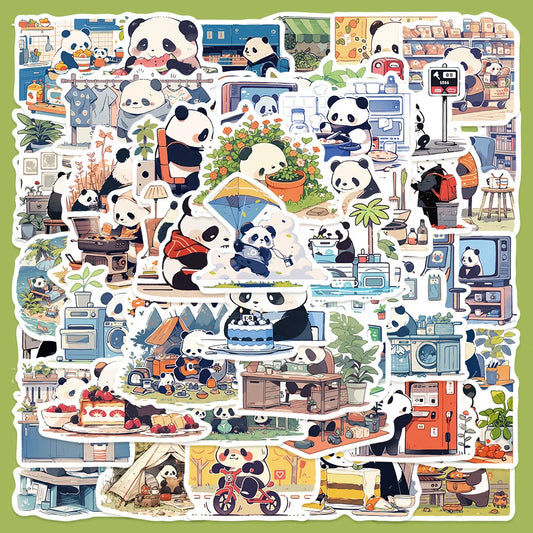50Pcs Cute Panda Cartoon Stickers for Helmet, Wall, DIY Decoration