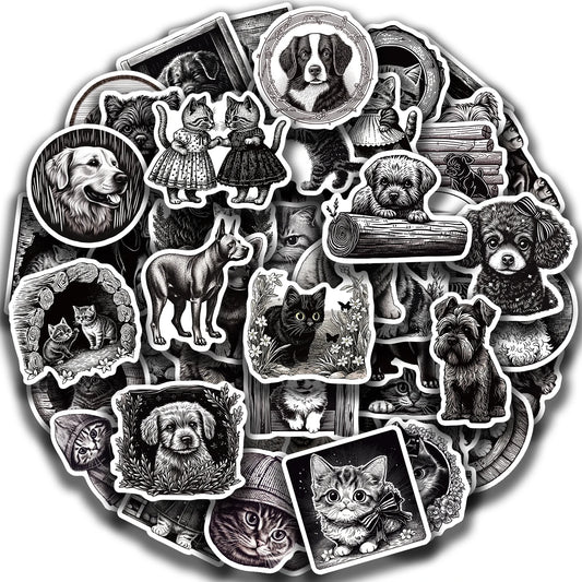 50pcs Cute Animal Stickers: Cats & Dogs for Laptops