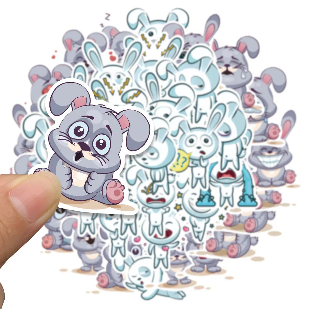 37pcs Funny Cute Cartoon Rabbit Meme Stickers For Luggage Guitar Phone Waterbottle Waterproof Graffiti Laptop Decals Kids Toy