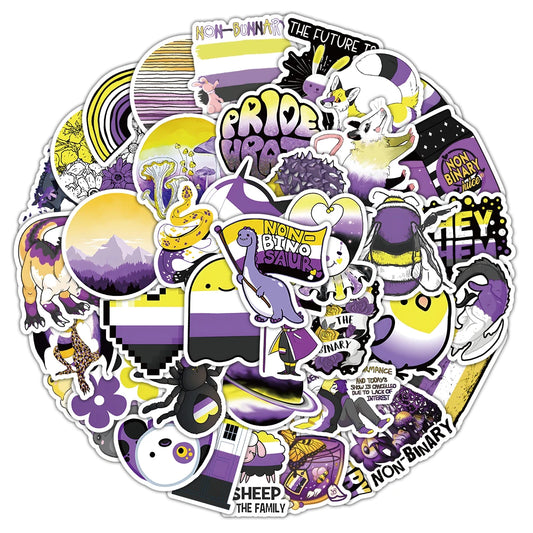 Nonbinary Pride LGBT Stickers Pack - Skateboard, Laptop, Luggage, Motorcycle