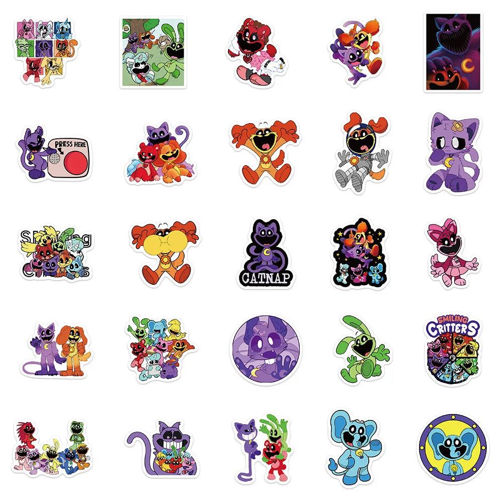 10/30/50PCS Funny Smiling Critters Cartoon Stickers Games Kids Toy DIY Skateboard Stationery Phone Fridge Bike Decals Decoration