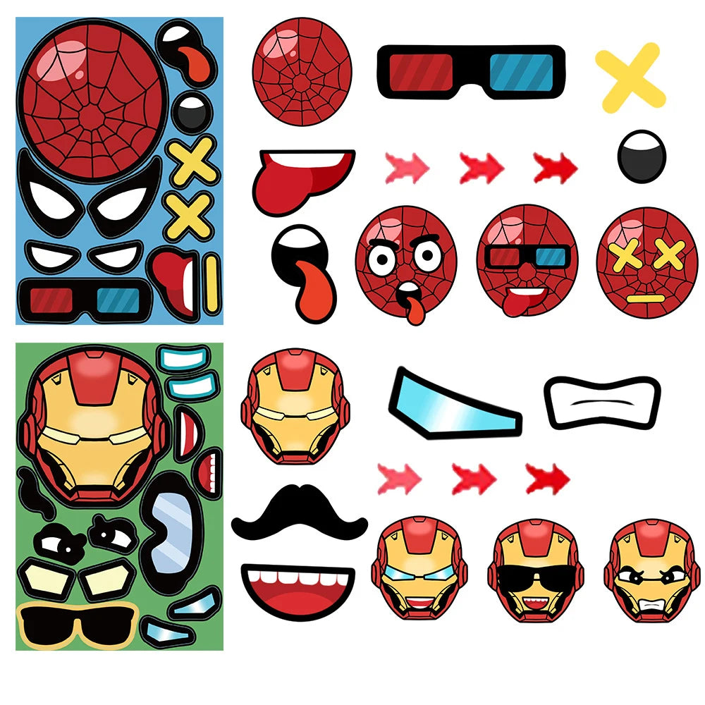 8/16Sheets Disney Marvel Super Hero Make-a-Face Puzzle Stickers Assemble Jigsaw Toys For Kids Funny Game Children Party Favor