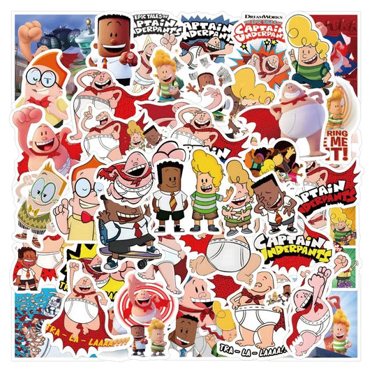55pcs Captain Underpants Stickers for Laptop, Phone, Car, Scooter, Suitcase, Refrigerator