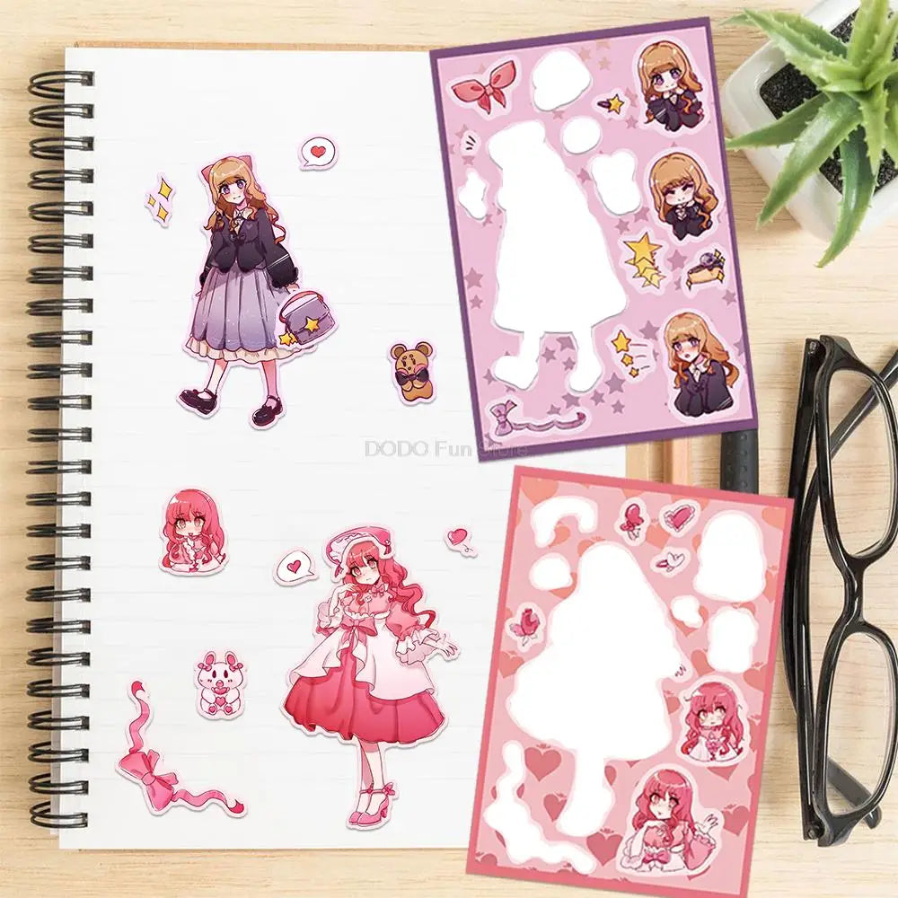 8PCS Cute Sweet Cool Girl Hand Account Sticker Colorful Cartoon Character PVC Decoration Diary Laptop Book Material Gift Decal