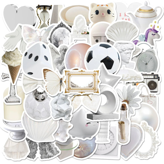 White Stickers Set for DIY Decor: Home, Stationery, Suitcase, Water Bottle, Phone, Laptop, Scrapbooking