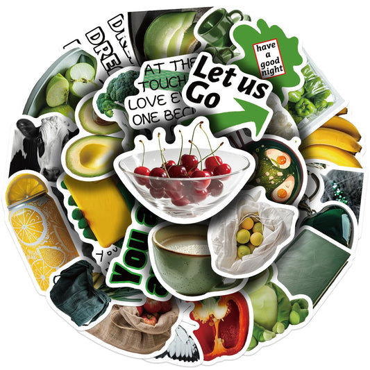 30Pcs Green Veggie Fruit Stickers Waterproof Decals
