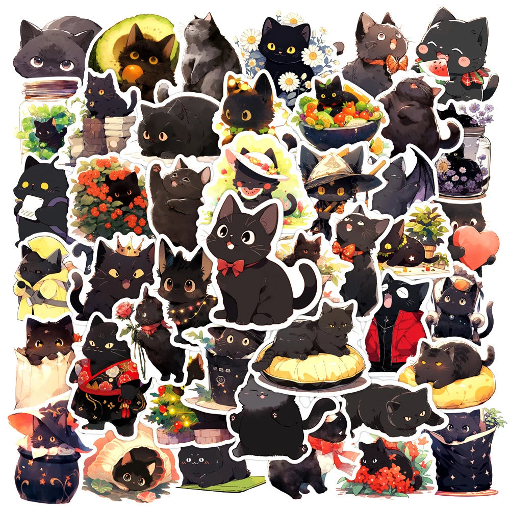 10/30/50pcs Cute Cartoon Black Cat Stickers Decals Laptop Motorcycle Phone Car Diary Luggage Decoration Sticker for Kids Toys