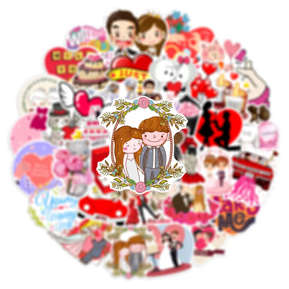 10/30/50PCS Valentine Wedding Love Stickers Cartoon Cute Decals Toys Gift DIY Decoration Laptop Scrapbook Phone Guitar Sticker