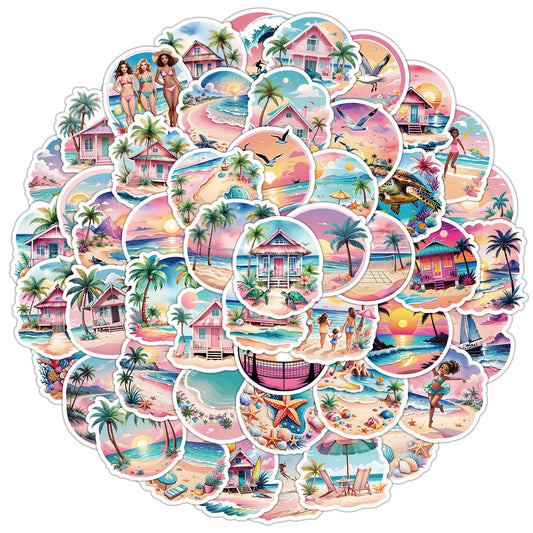 50Pcs Beach Cartoon Graffiti Stickers for Helmet, Wall, DIY Decoration
