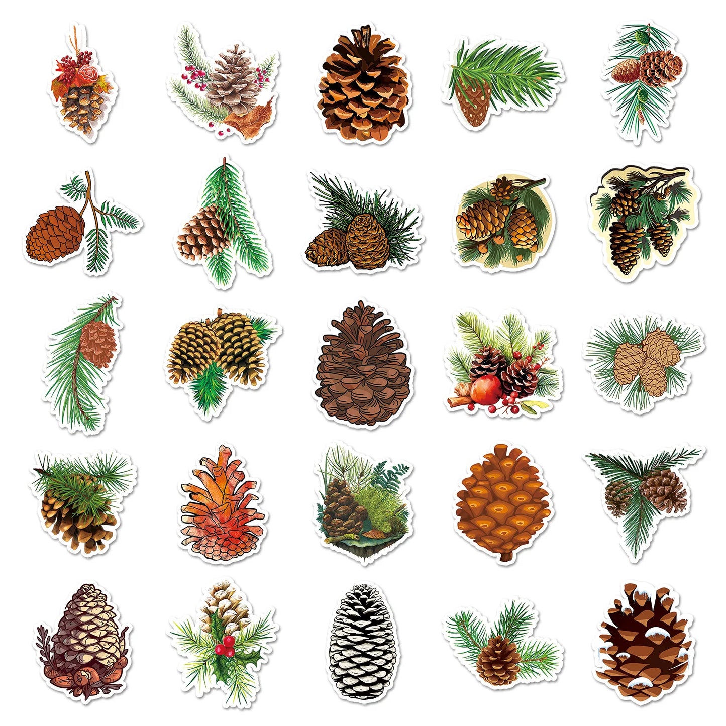 10/30/50PCS Pinecone Cartoon Stickers Plant Decals Kids Toy Scrapbook Luggage Laptop Phone Bike Skateboard Waterproof Graffiti