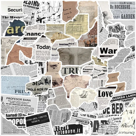 Vintage Newspaper Stickers Set: Aesthetic DIY Scrapbooking