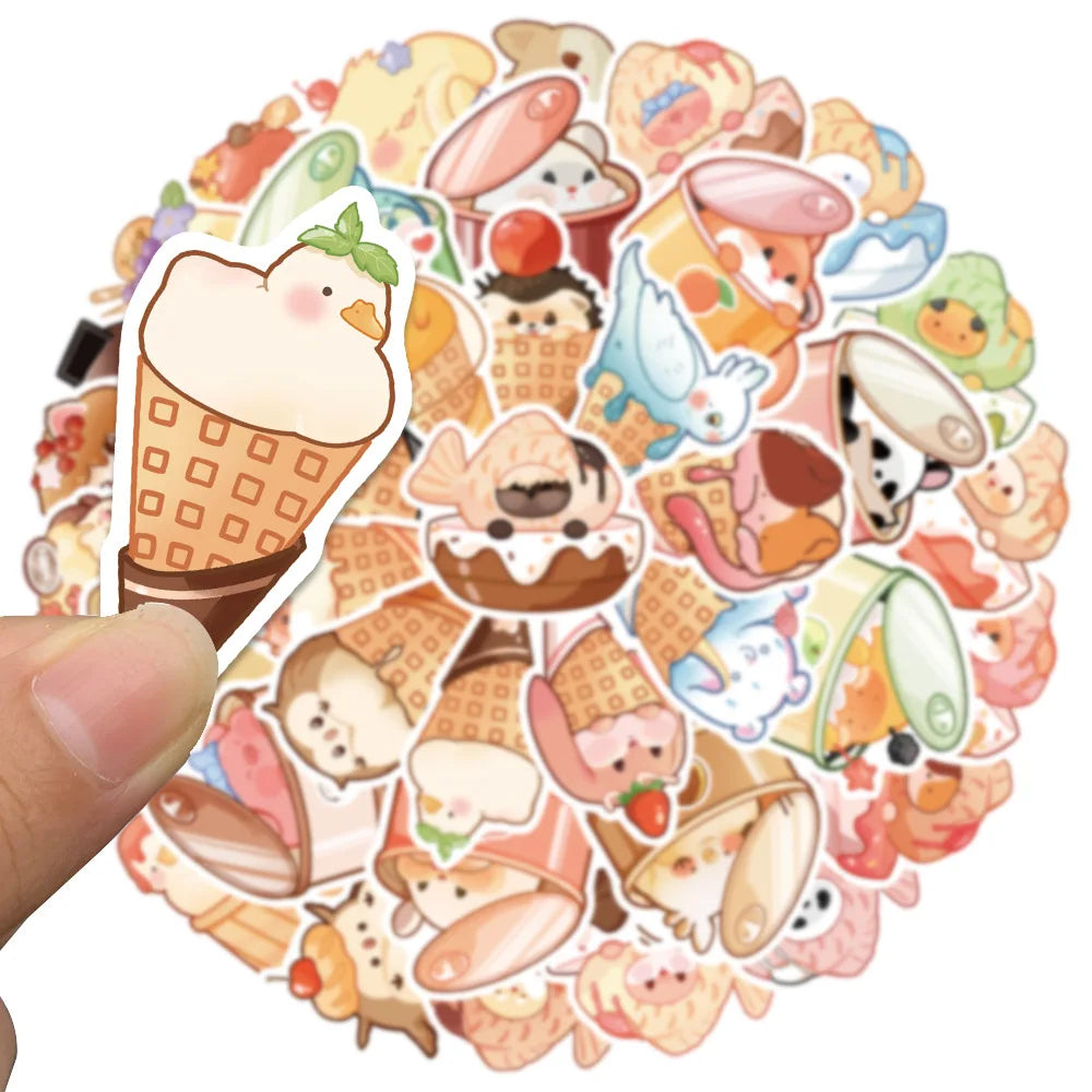 10/30/50PCS kawaii Animal Food Cute Sticker DIY Hand Account Notebook Phone Suitcase Fridge Guitar Kids Toy Funny Cartoon Decals