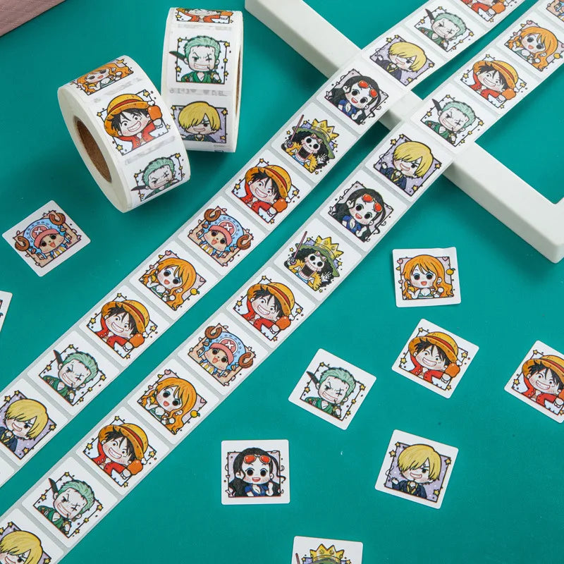 500pcs/Roll One Piece Cartoon Anime Sealing Stickers Creativity DIY PVC Laptop Decals Decoration Stiker Reward Gift Toys