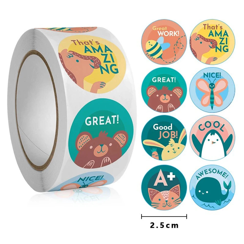 100-500pcs Cartoon Animals Cute Reward Stickers for Kids School Teacher Supplies Kids Classic Toy Gift Sealing Decor Stationery