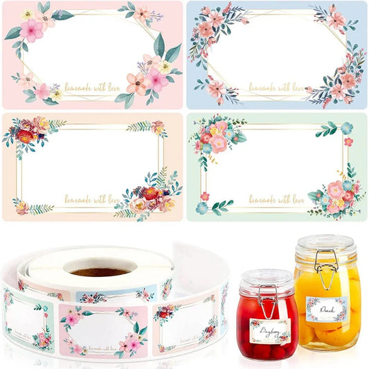 250pcs 3*5CM Flowers Name Labels Kitchen Blank Handwritten Date Stickers Refrigerator Freezer Food Storage Small Business