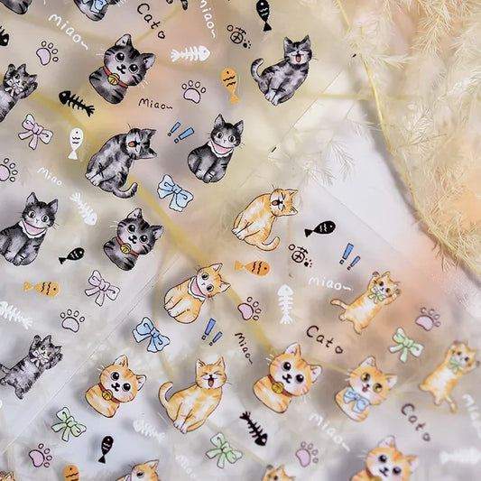 Cat Eye Fishbone Leopard Kitten Nail Art Stickers