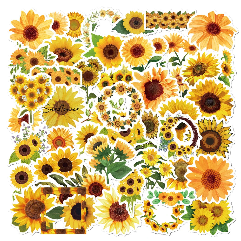 Sunflower Cartoon Stickers Pack for Laptop, Luggage, Scrapbook, Phone, Guitar, Kids
