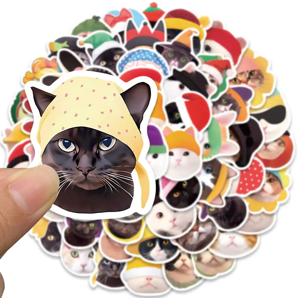 59pcs Cute Cartoon Cats in the Hat Stickers For Laptop Phone Guitar Luggage DIY Waterproof Graffiti Stationery Vinyl Decals