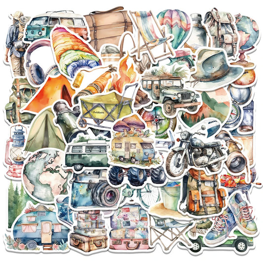 Outdoor Hiking Camping Stickers Cartoon Decals for Laptop Suitcase 10/30/50pcs