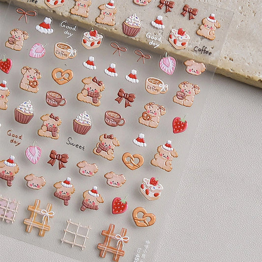 Dog Christmas Nail Art Stickers: Bowknot, Cake, Cherry