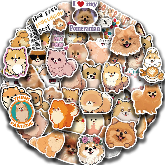 50 Pomeranian Dog Stickers: Cute, Waterproof, Graffiti