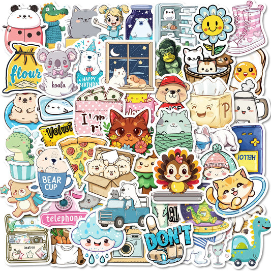 50Pcs Cute Animal Graffiti Stickers for Helmet, Wall, DIY Decor