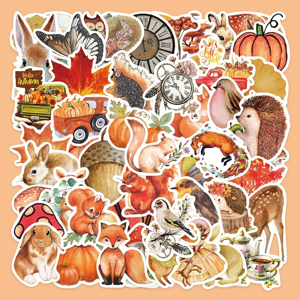 50Pcs Autumn Forest Cartoon Stickers for Helmet, Wall, DIY Decor