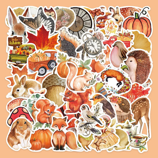 50Pcs Autumn Forest Cartoon Stickers for Helmet, Wall, DIY Decor